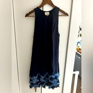 Anthropology blue fringe shift dress